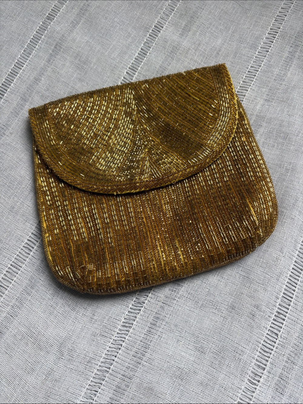 Tiffany Vintage Gold Beaded Lotus Flower Evening Clutch